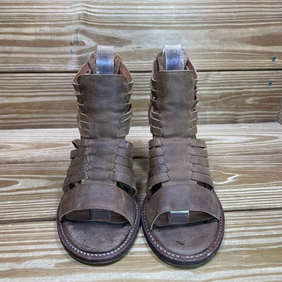 Chocolat Blu Womens EU 38 US 7.5-8 Block Heel Sandals Brown Leather Woven Shoes - Picture 2 of 10